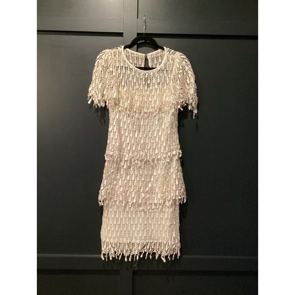 Vintage Cachet by Bari Protas Fringe Lace crochet Short Sleeve flapper Dress 5/6